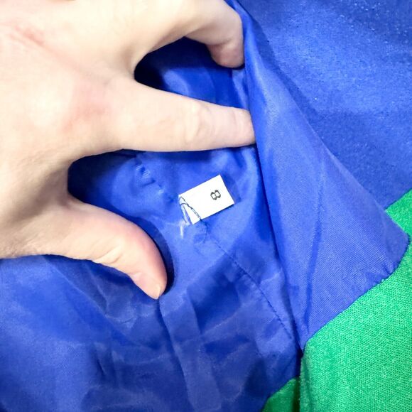 Vintage MIGNON Jacket Women Size 8 Abstract Green/ Blue Open Front Light Wool - Picture 4 of 5